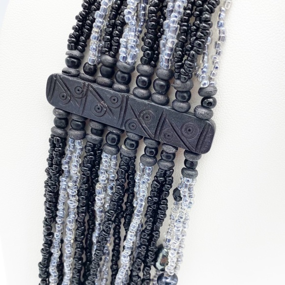 Substantial Seed Bead Multi Strand Faux Pearl Black & Gray Statement Necklace - Picture 8 of 10